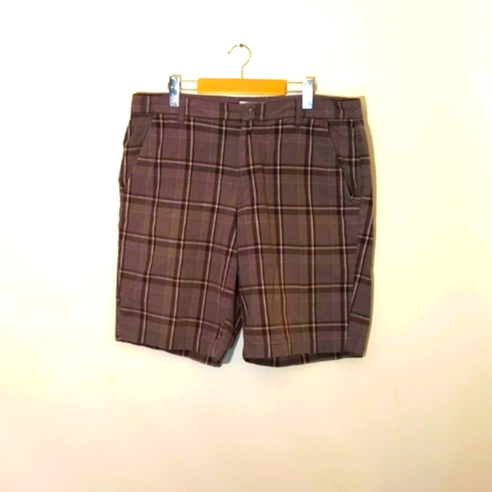 Denver Hayes| Brown Plaid Zippered Dress Shorts Cotton